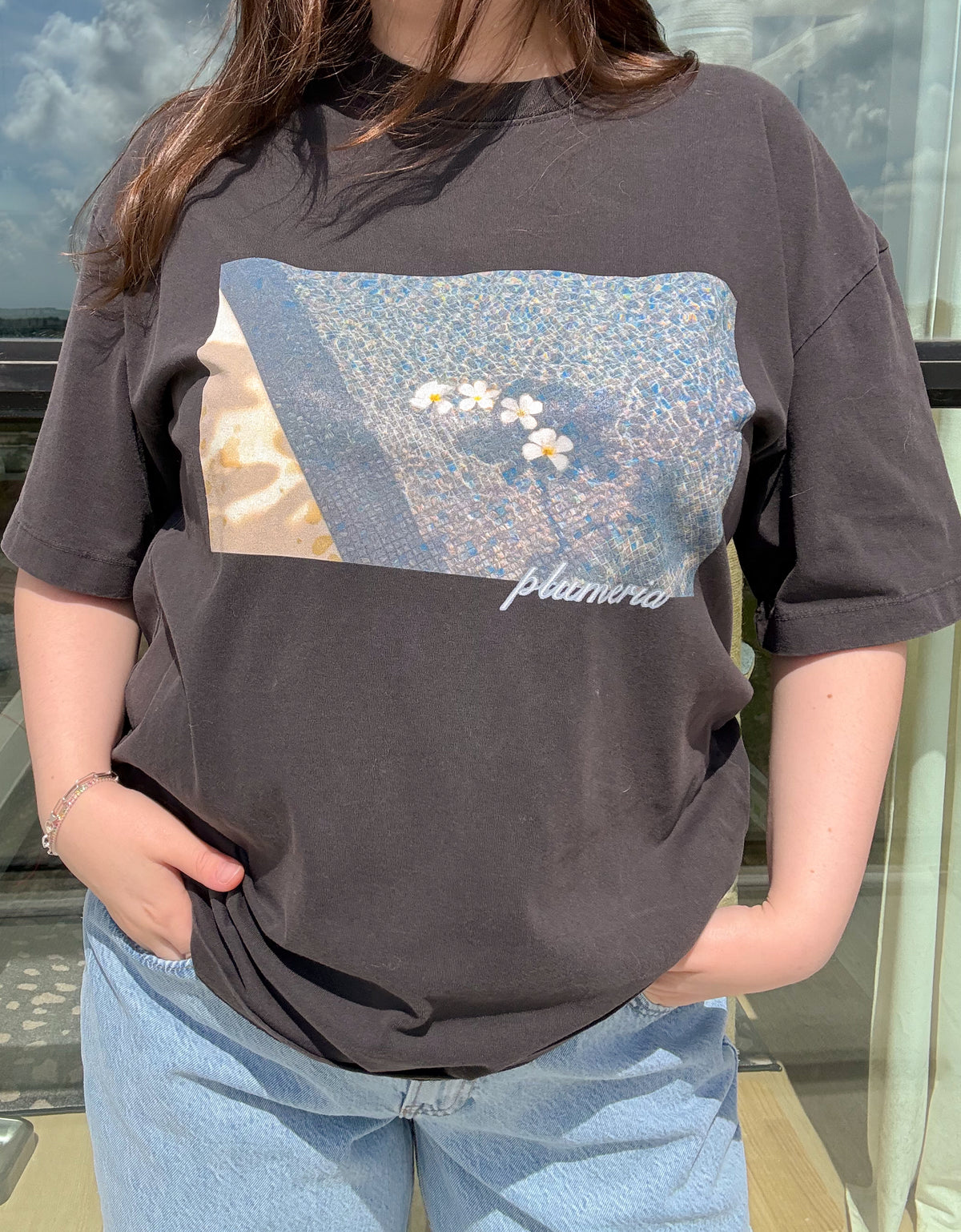 Floating Plumerias Vintage Washed Oversized Cotton Tee - Unisex sizing