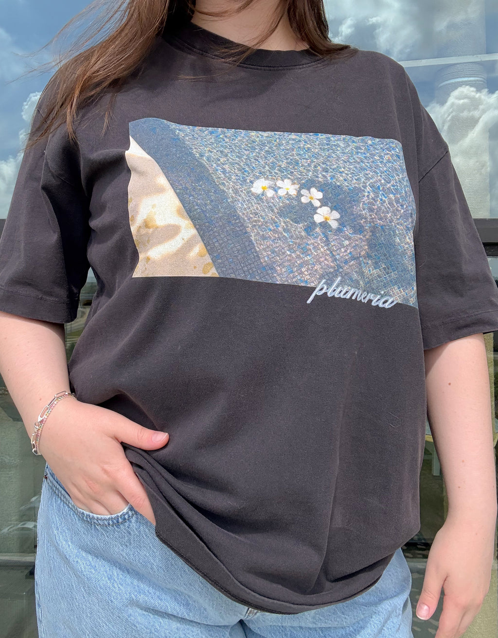 Floating Plumerias Vintage Washed Oversized Cotton Tee - Unisex sizing