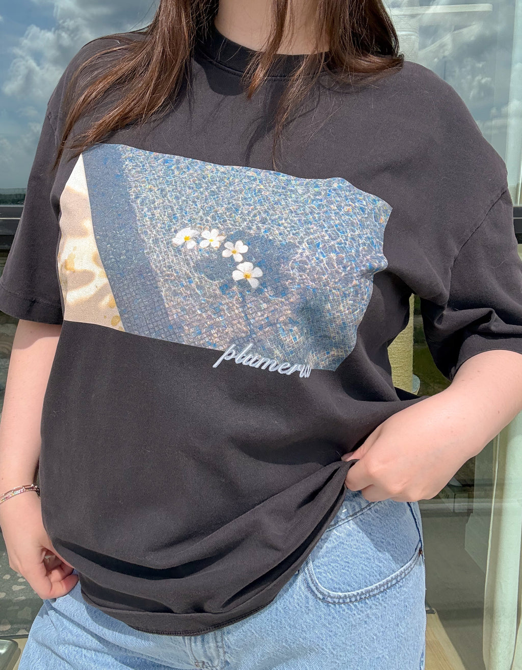 Floating Plumerias Vintage Washed Oversized Cotton Tee - Unisex sizing