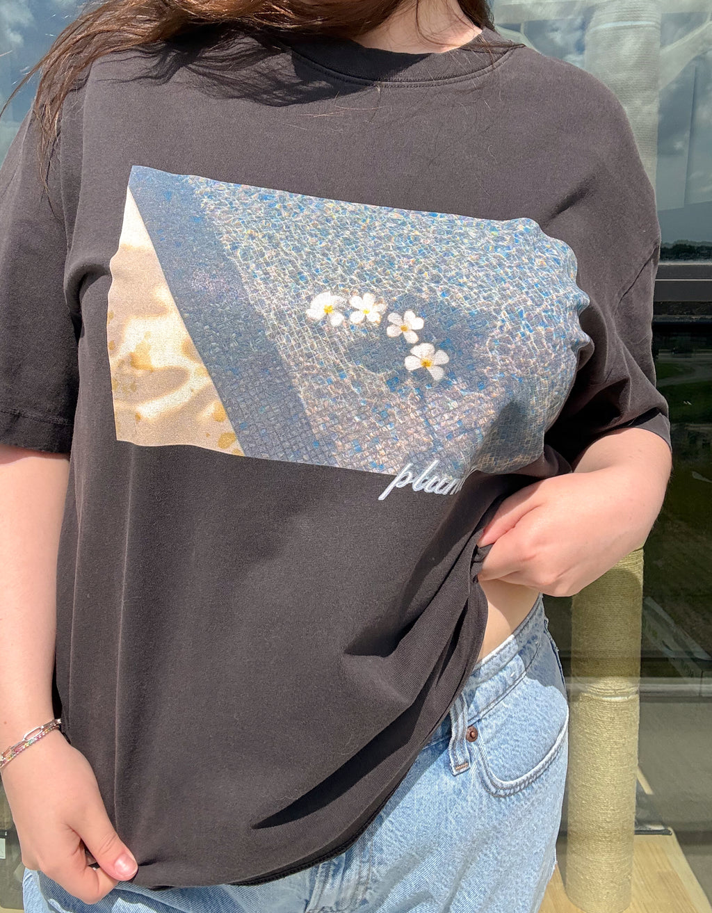 Floating Plumerias Vintage Washed Oversized Cotton Tee - Unisex sizing