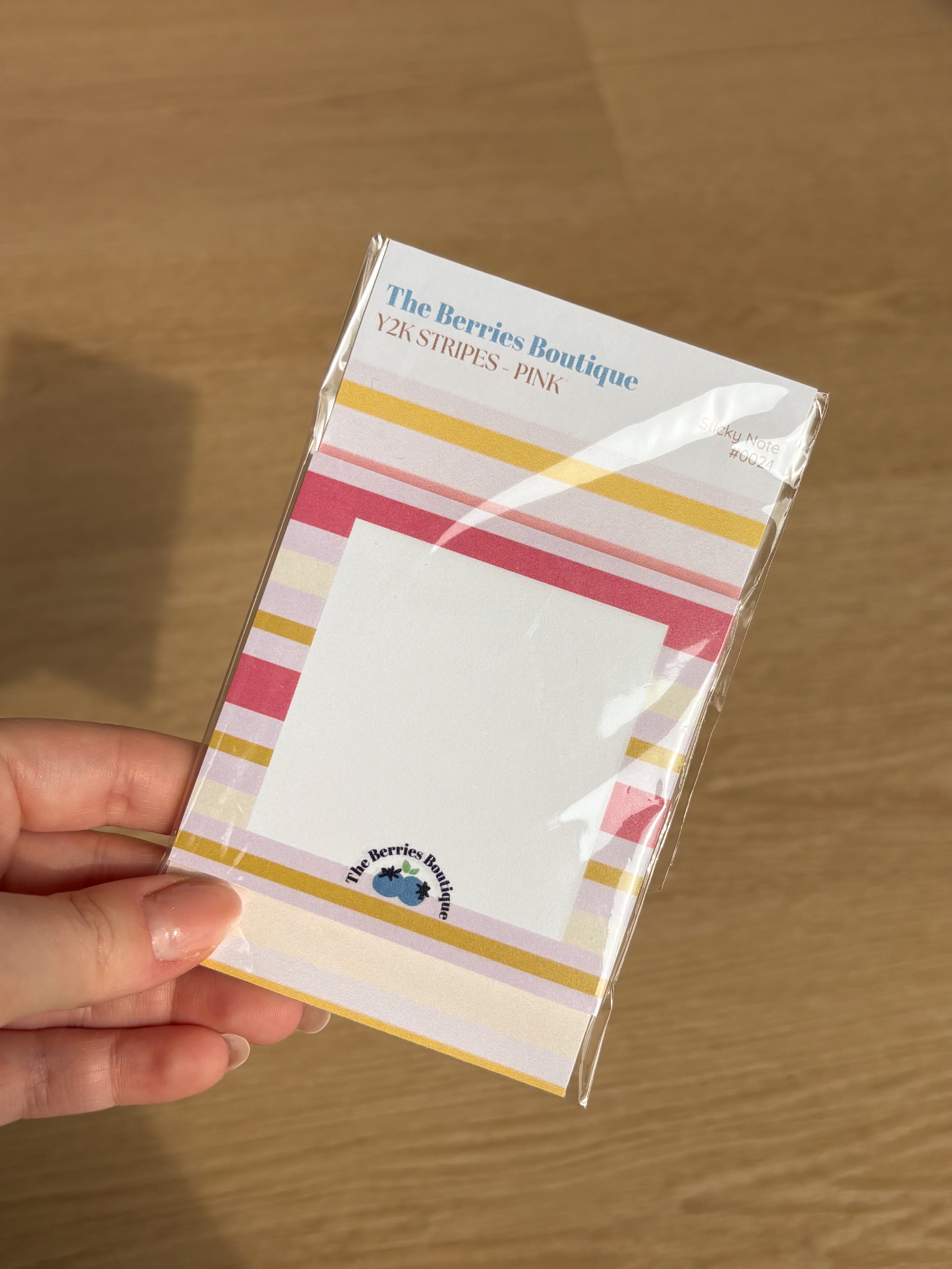 Pink Y2K Stripes Sticky Notes