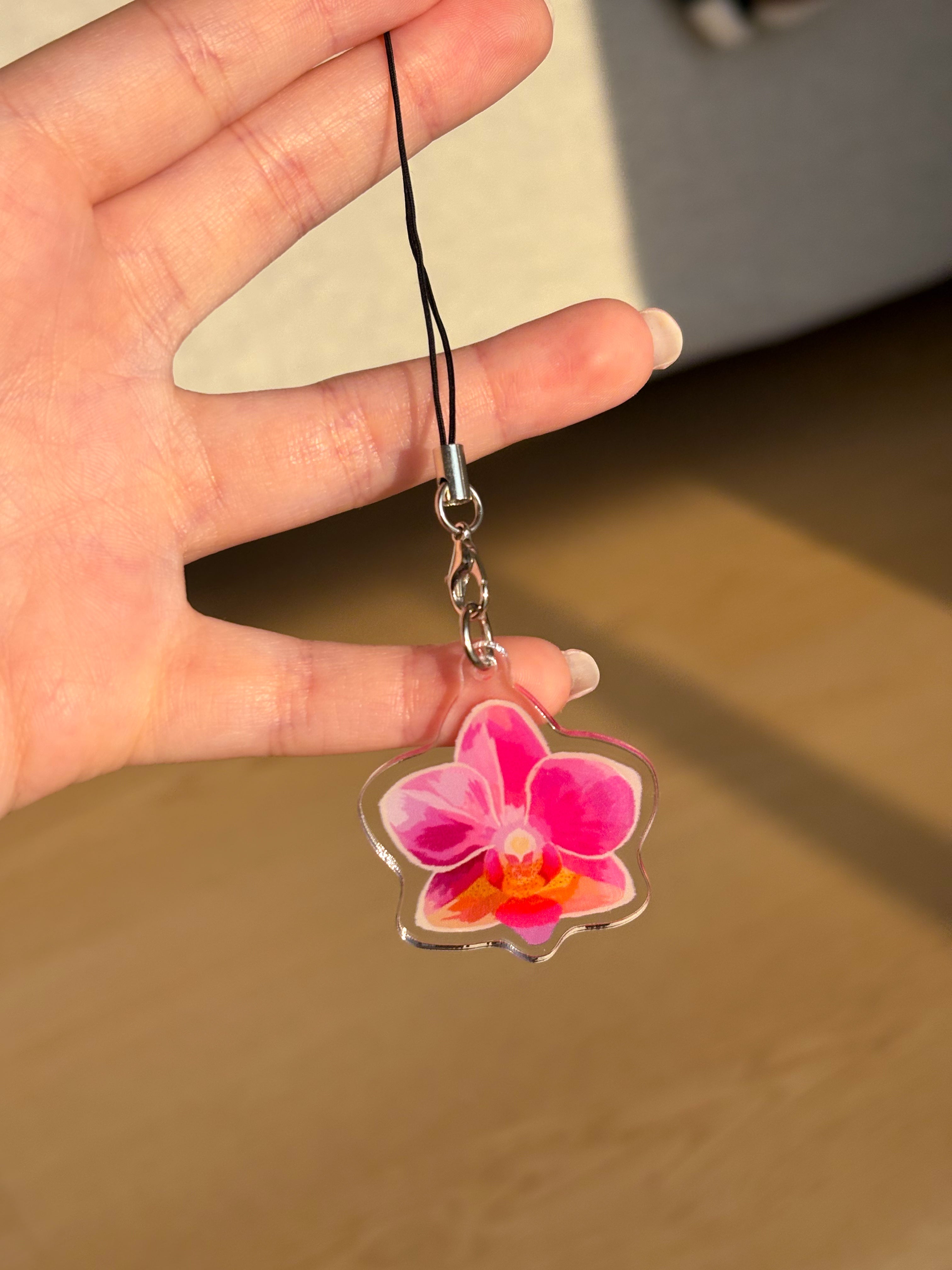 Pink Orchid Acrylic Keychain