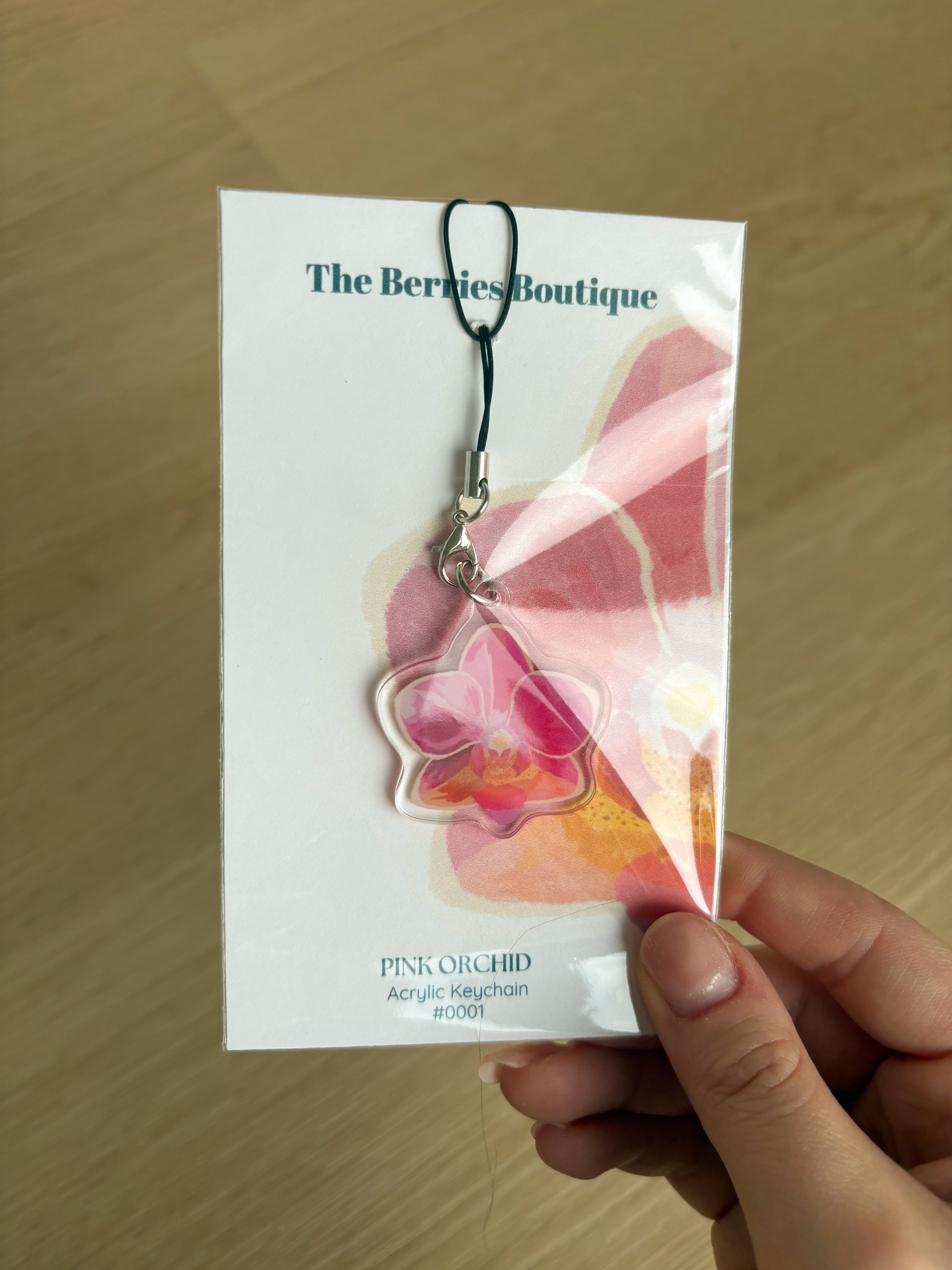 Pink Orchid Acrylic Keychain