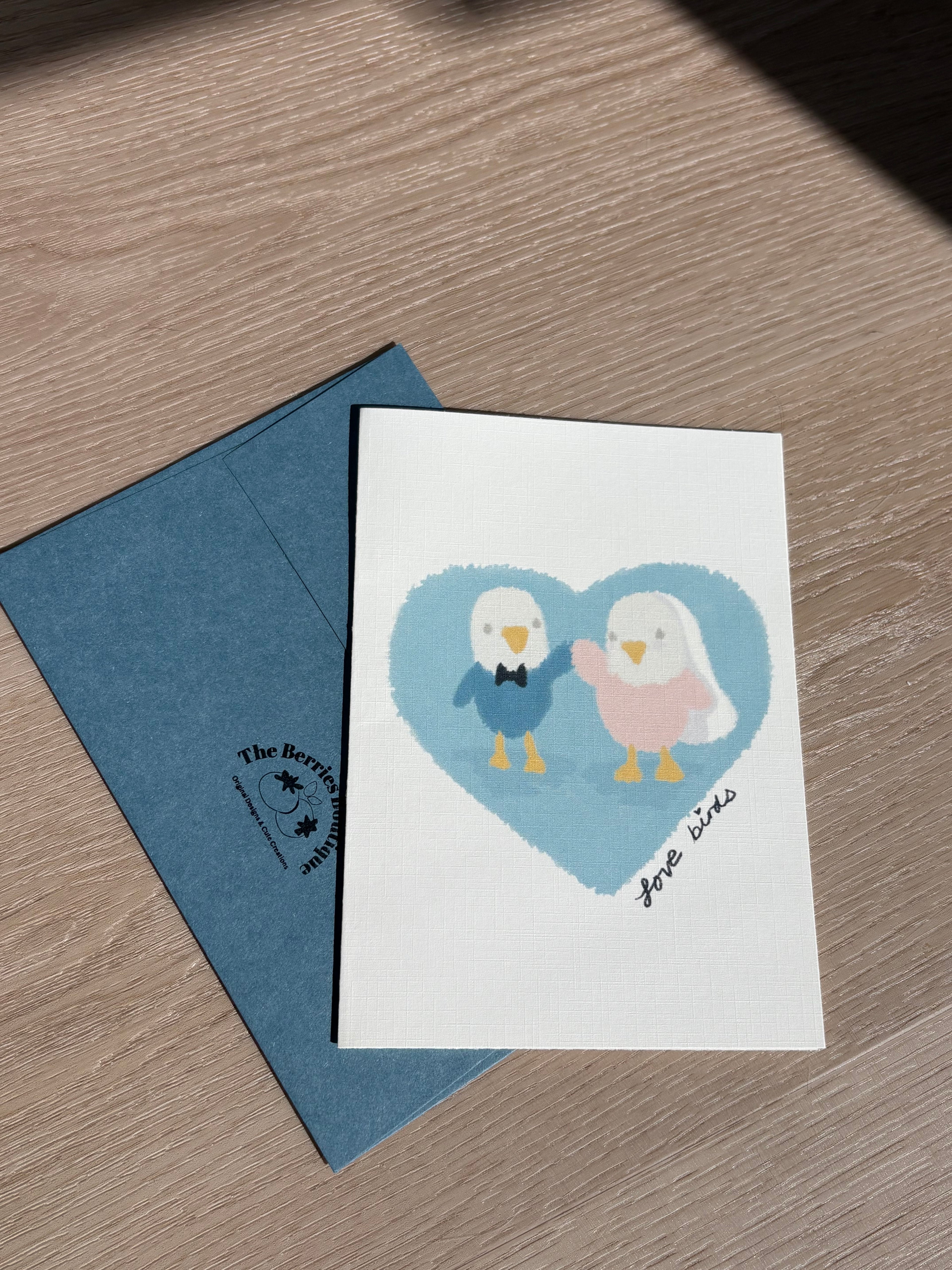 Gilbie "Love Birds" Ivory Linen Textured Card