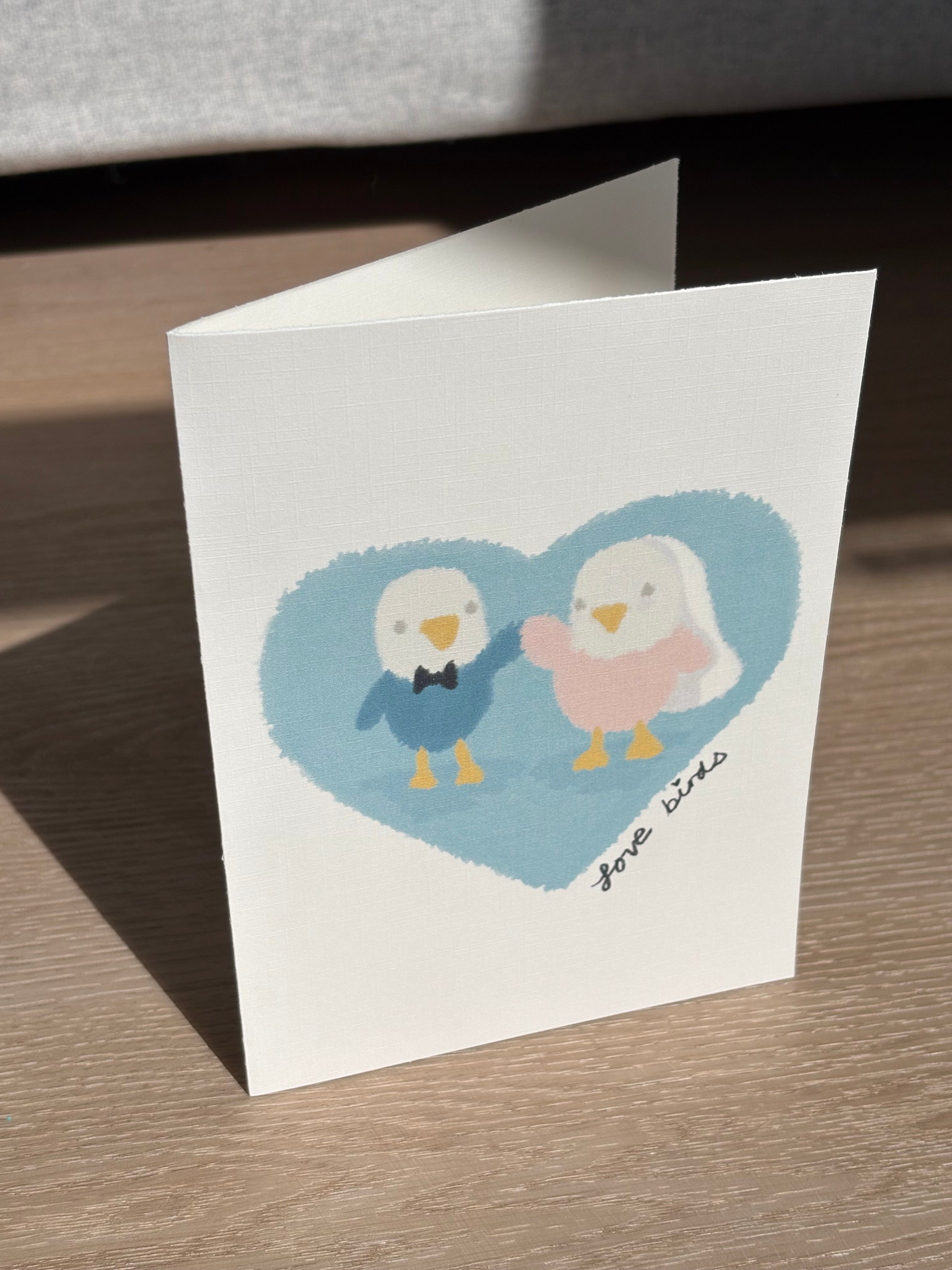 Gilbie "Love Birds" Ivory Linen Textured Card