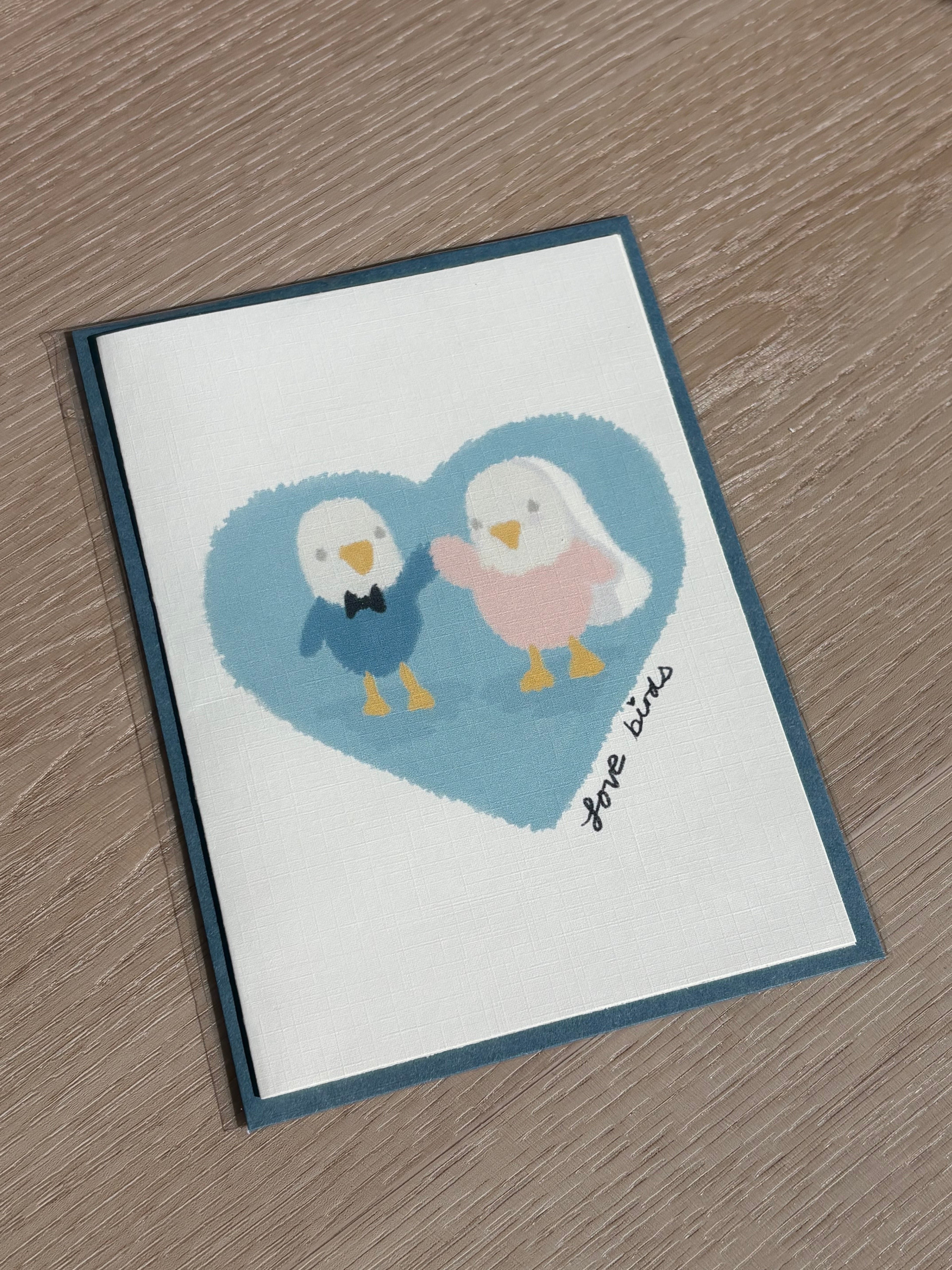 Gilbie "Love Birds" Ivory Linen Textured Card