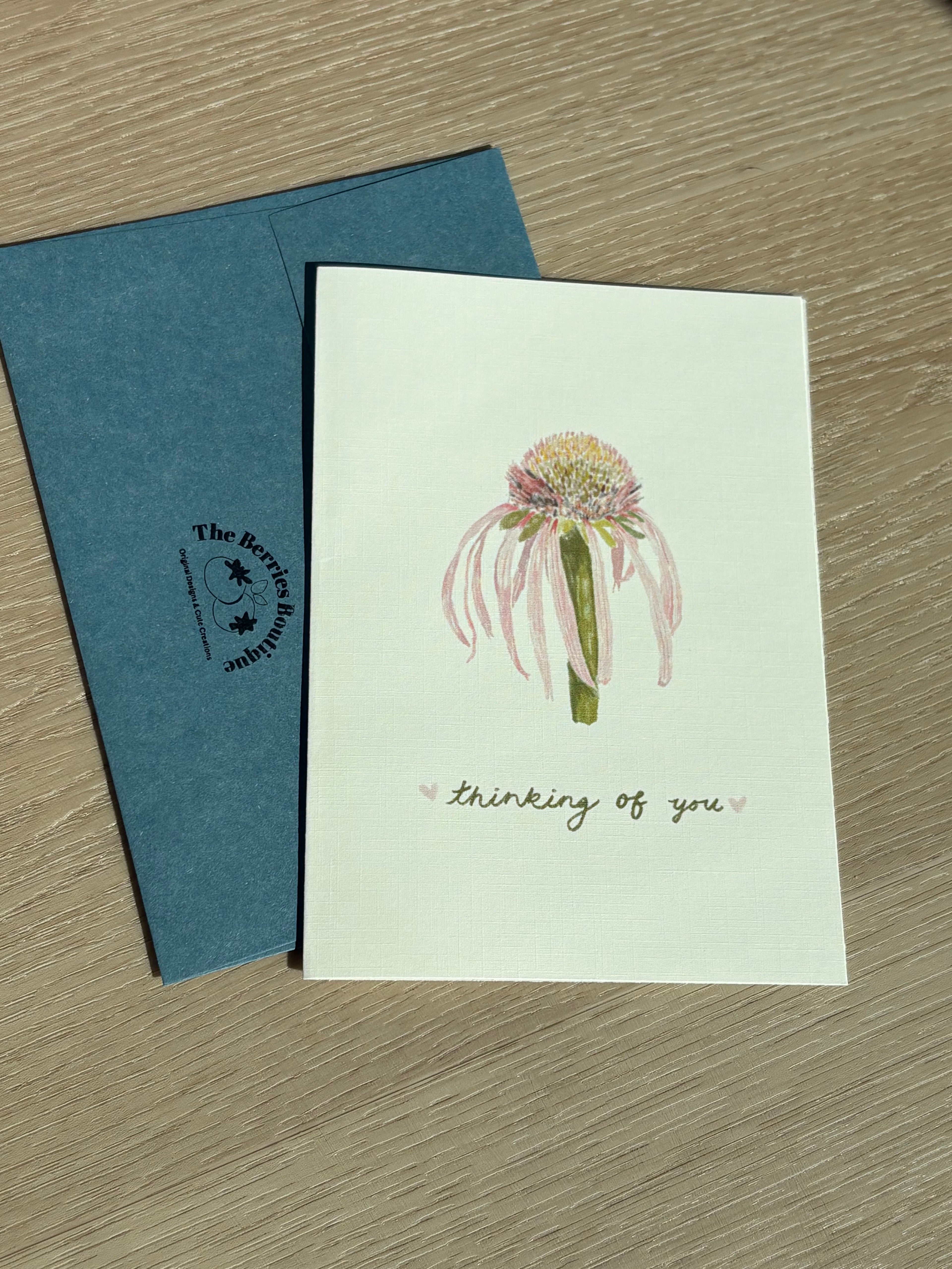 Coneflower "Thinking of you" Ivory Linen Textured Card