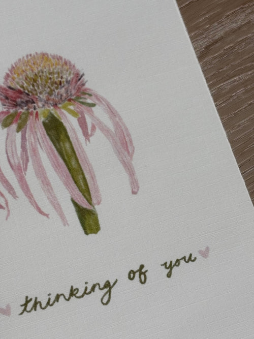 Coneflower "Thinking of you" Ivory Linen Textured Card