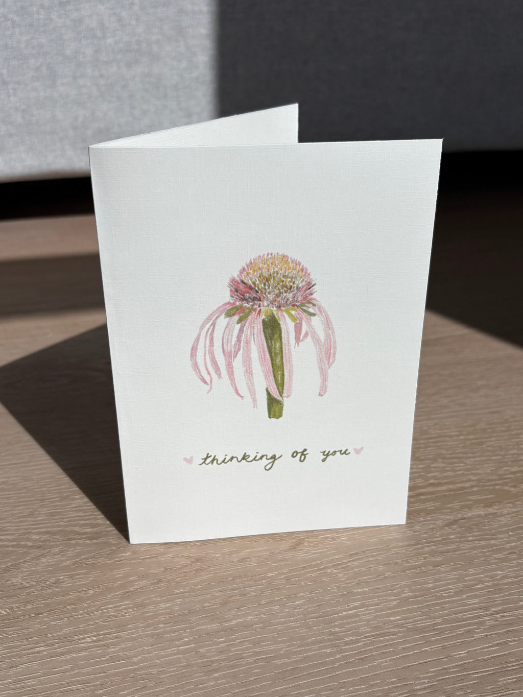 Coneflower "Thinking of you" Ivory Linen Textured Card