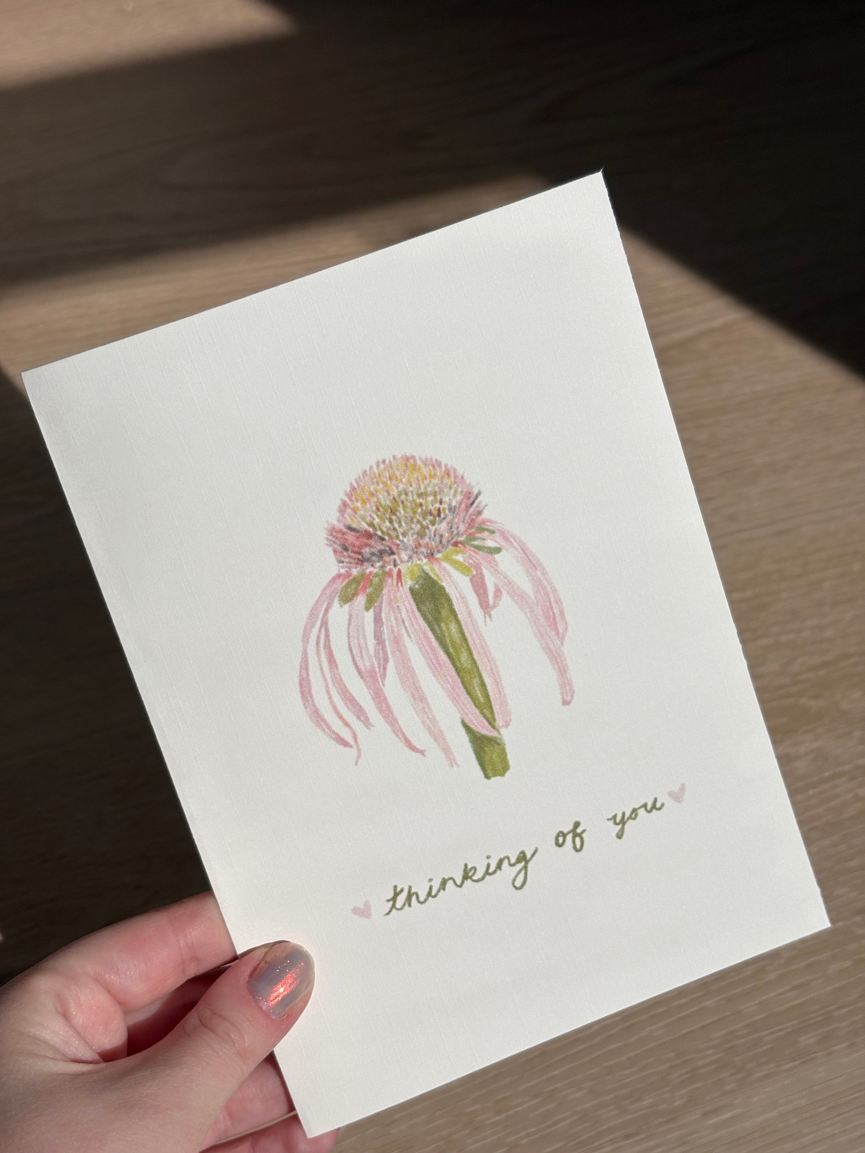 Coneflower "Thinking of you" Ivory Linen Textured Card