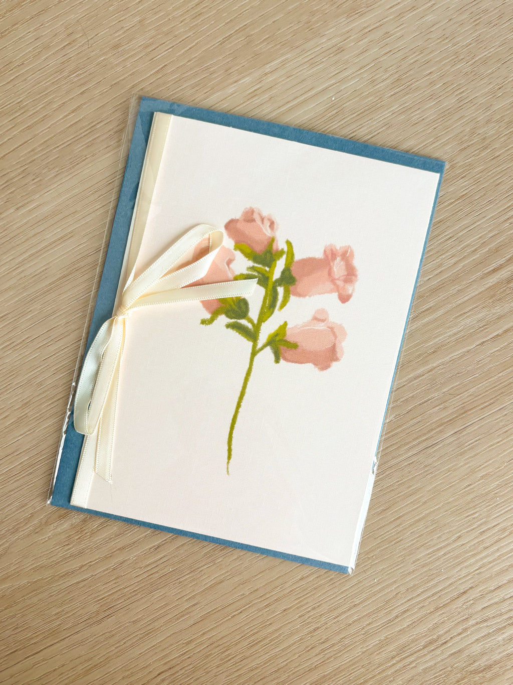 Canterbury Bells Ivory Linen Textured Card With Ribbon