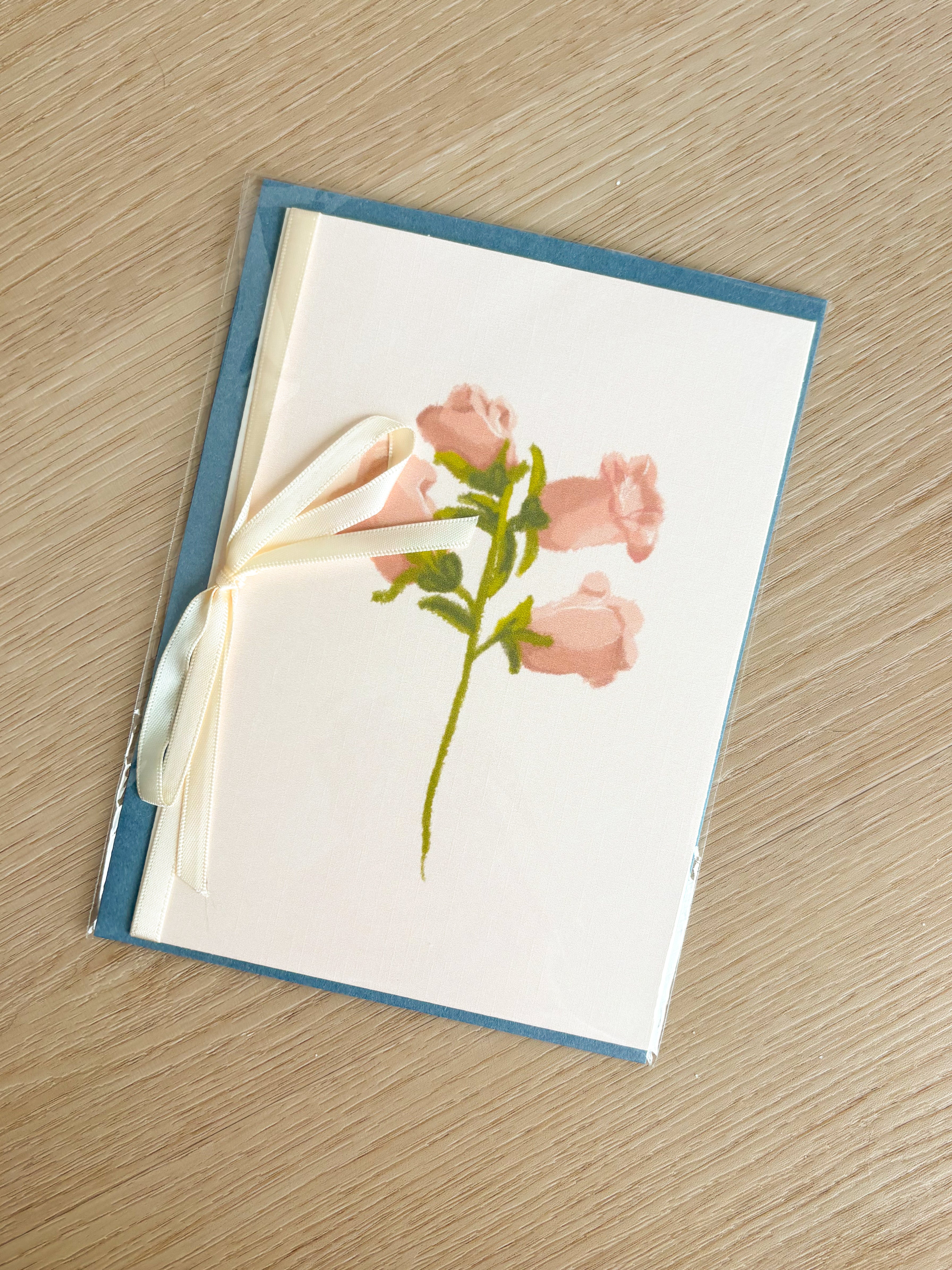 Canterbury Bells Ivory Linen Textured Card With Ribbon