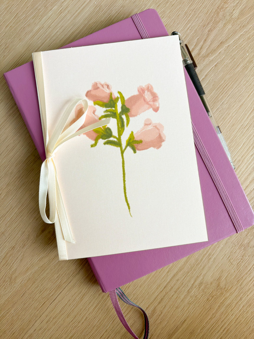 Canterbury Bells Ivory Linen Textured Card With Ribbon