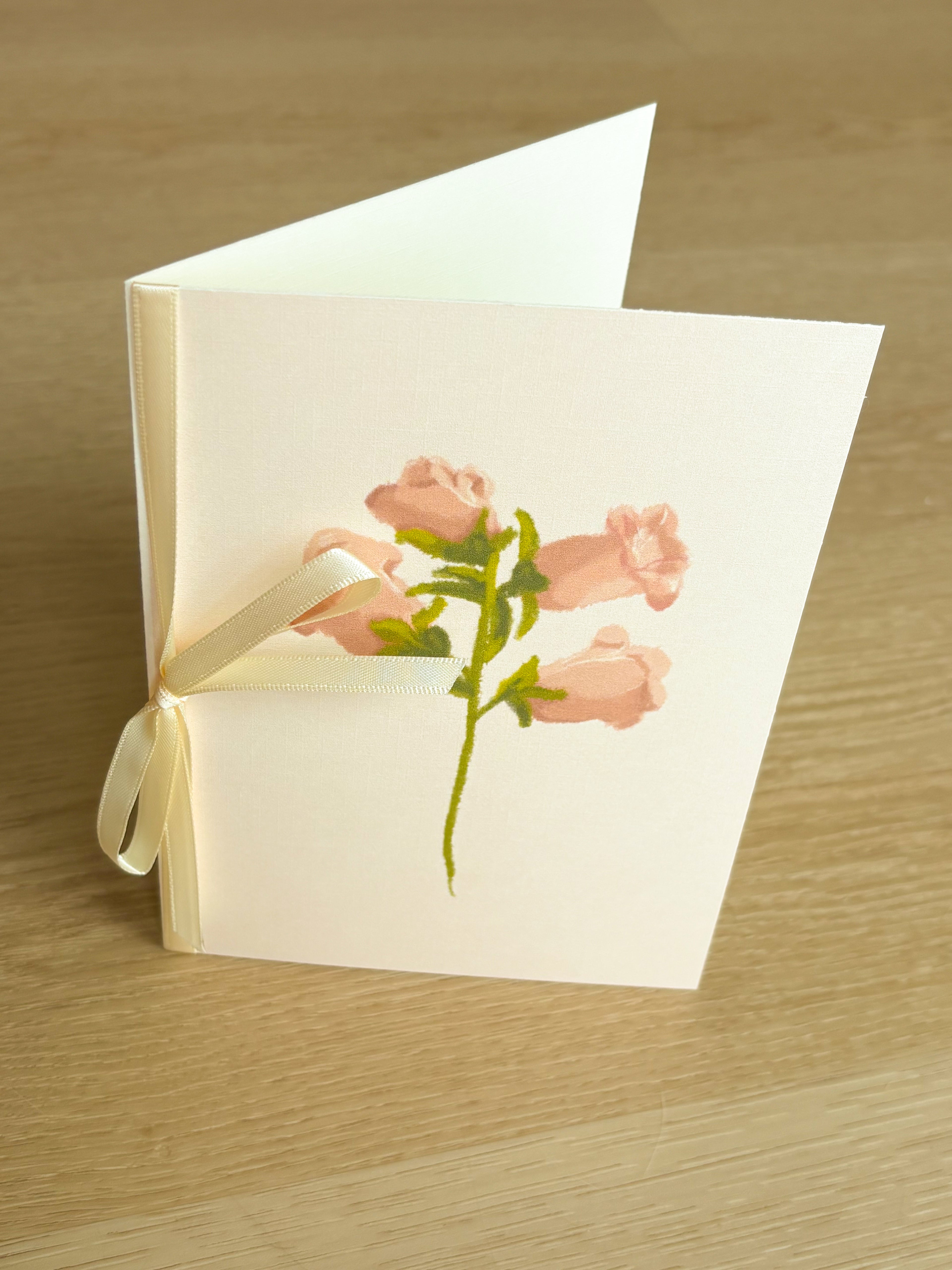 Canterbury Bells Ivory Linen Textured Card With Ribbon
