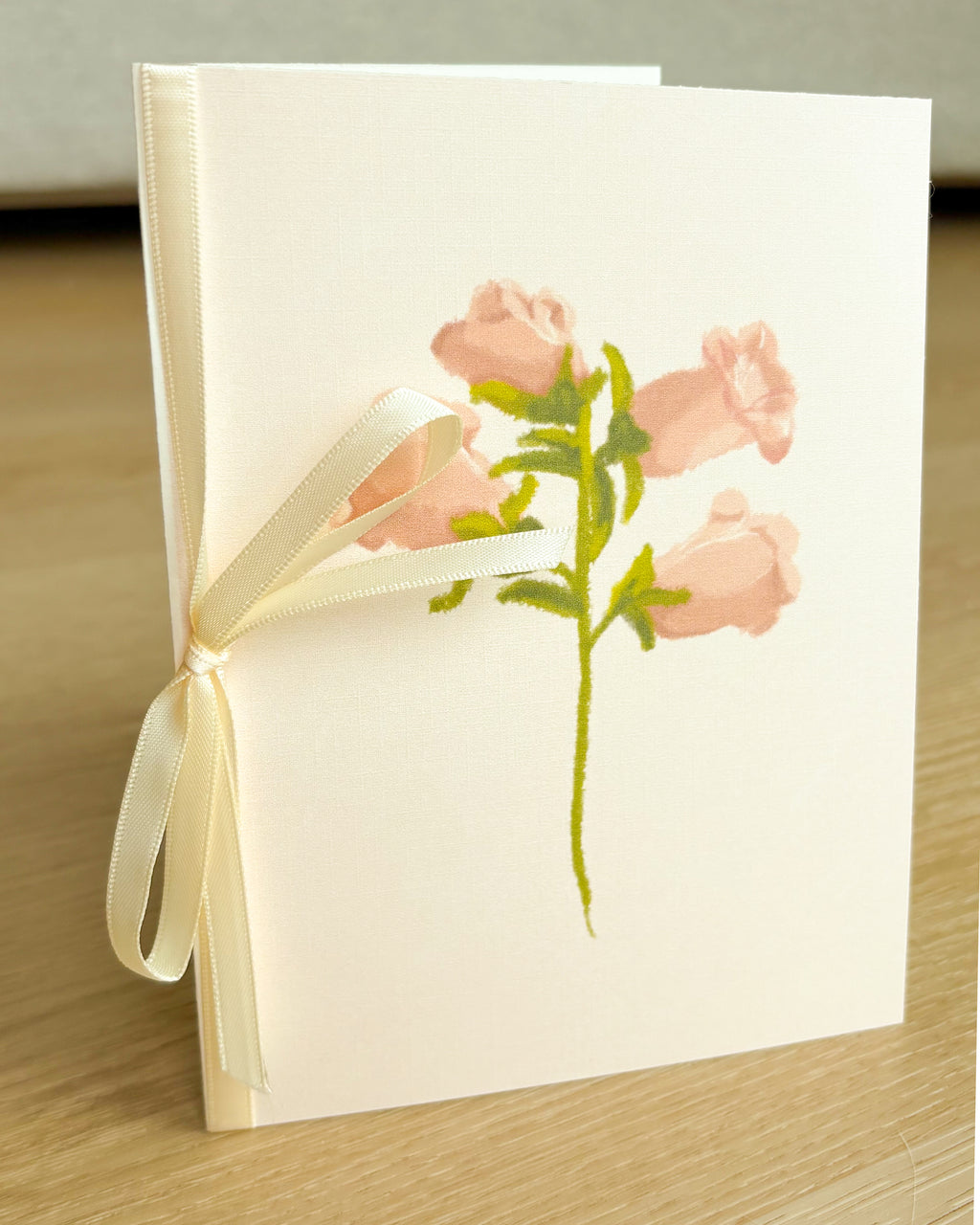 Canterbury Bells Ivory Linen Textured Card With Ribbon