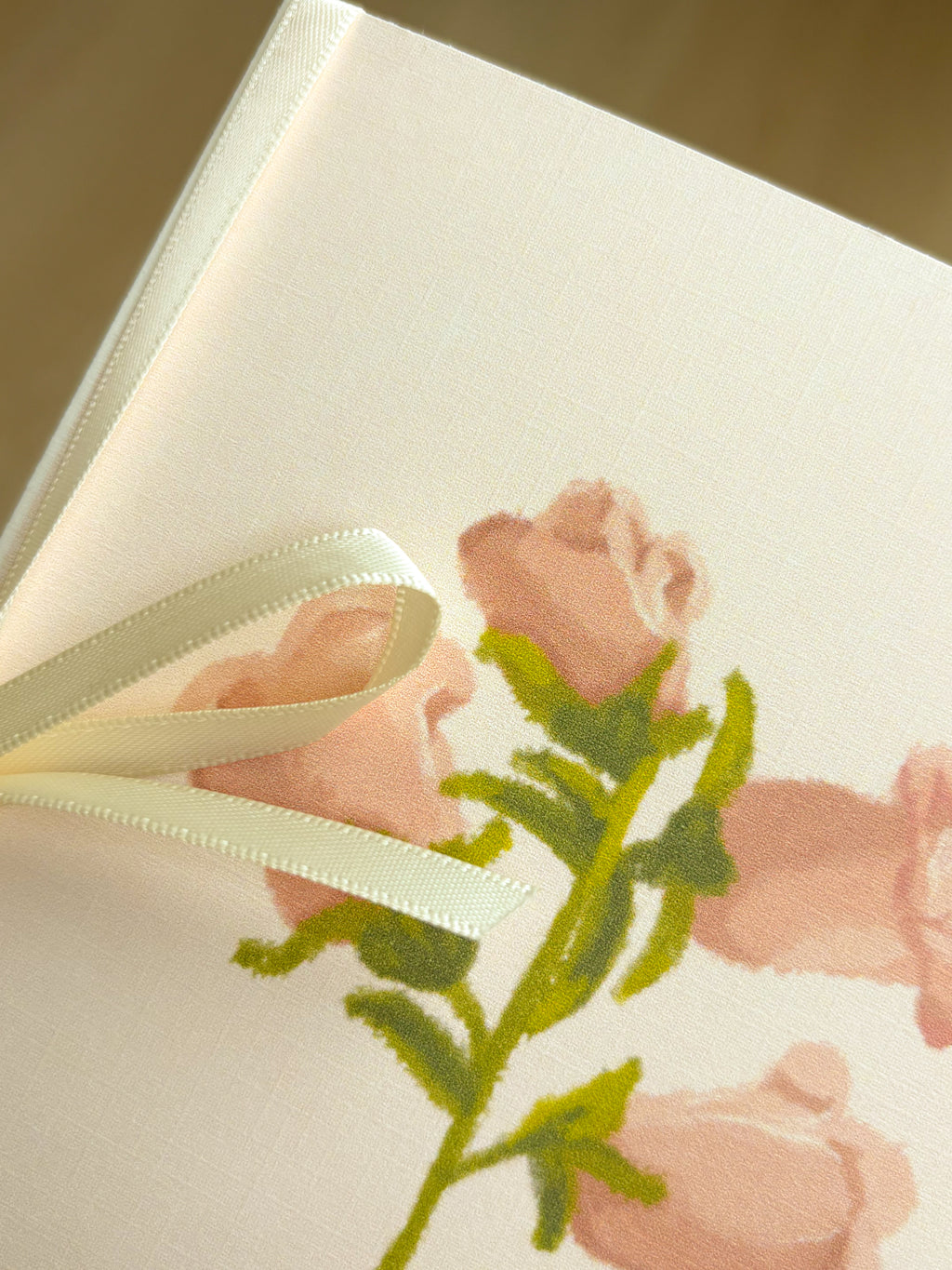 Canterbury Bells Ivory Linen Textured Card With Ribbon