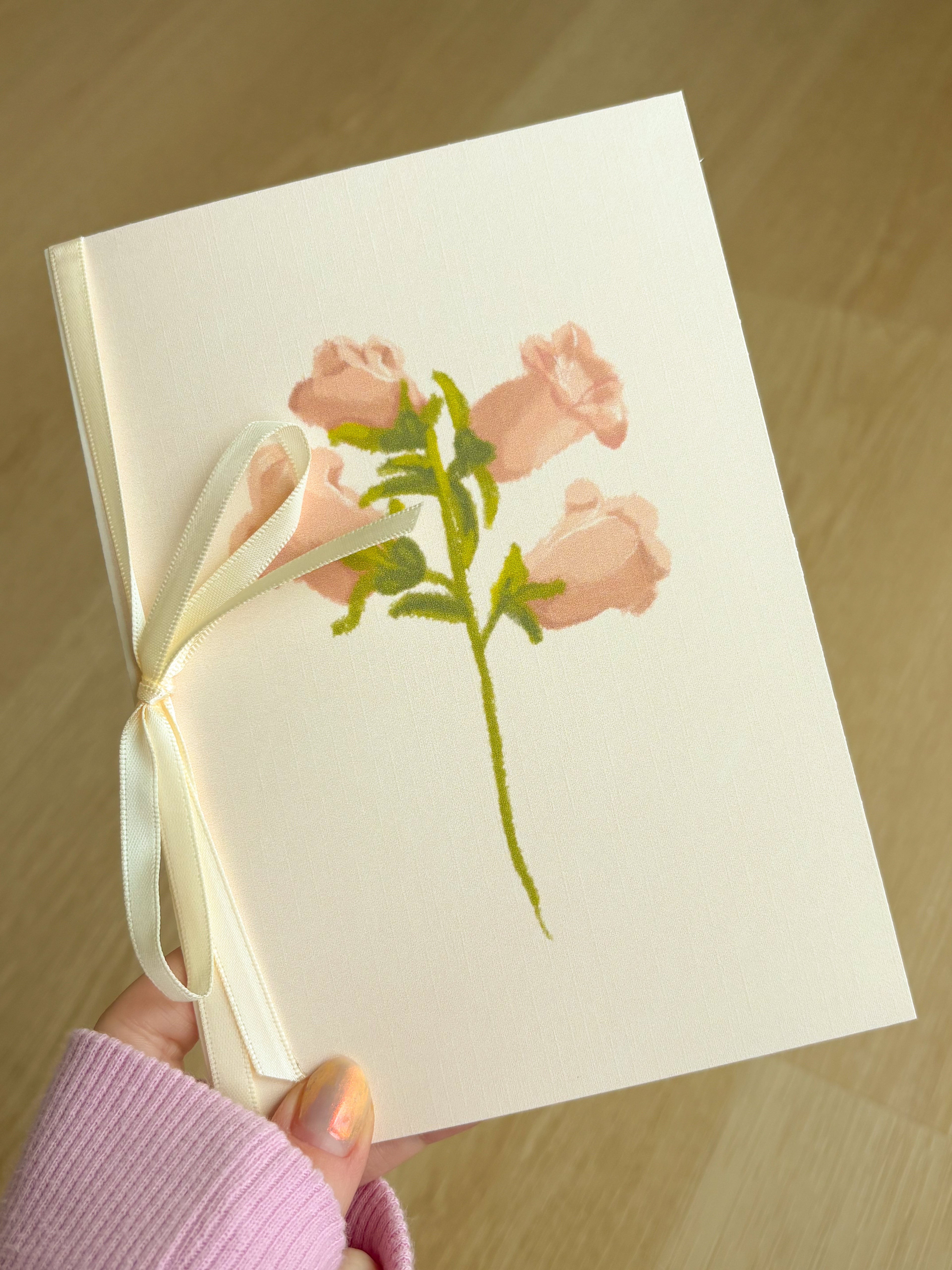 Canterbury Bells Ivory Linen Textured Card With Ribbon